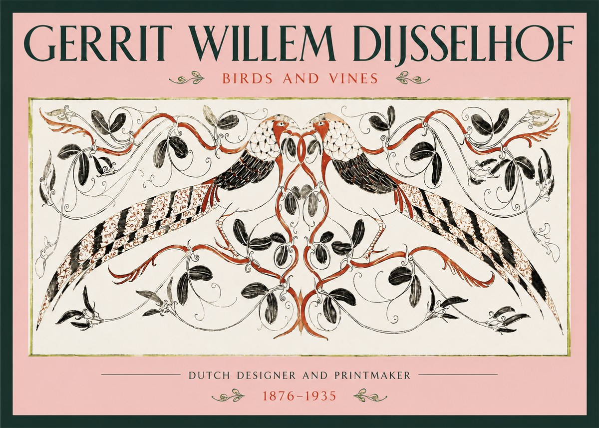 Gerrit Willem Dijsselhof Ornamental Design with Birds and Foliage No3 - Póster