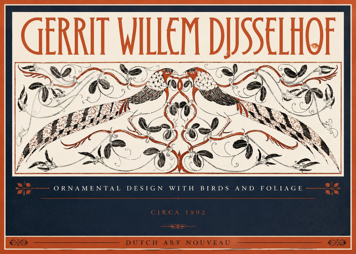 Gerrit Willem Dijsselhof Ornamental Design with Birds and Foliage No5 - Póster