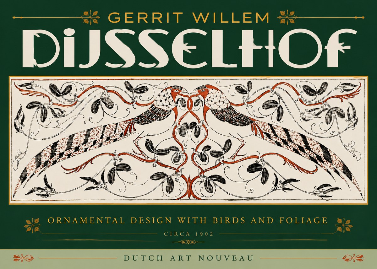 Gerrit Willem Dijsselhof Ornamental Design with Birds and Foliage No6 - Póster