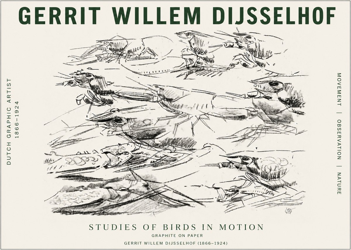 Gerrit Willem Dijsselhof Studies of Birds in Motion No4 - Póster