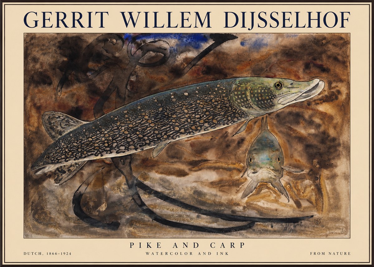 Gerrit Willem Dijsselhof Pike and Carp No1 - Póster