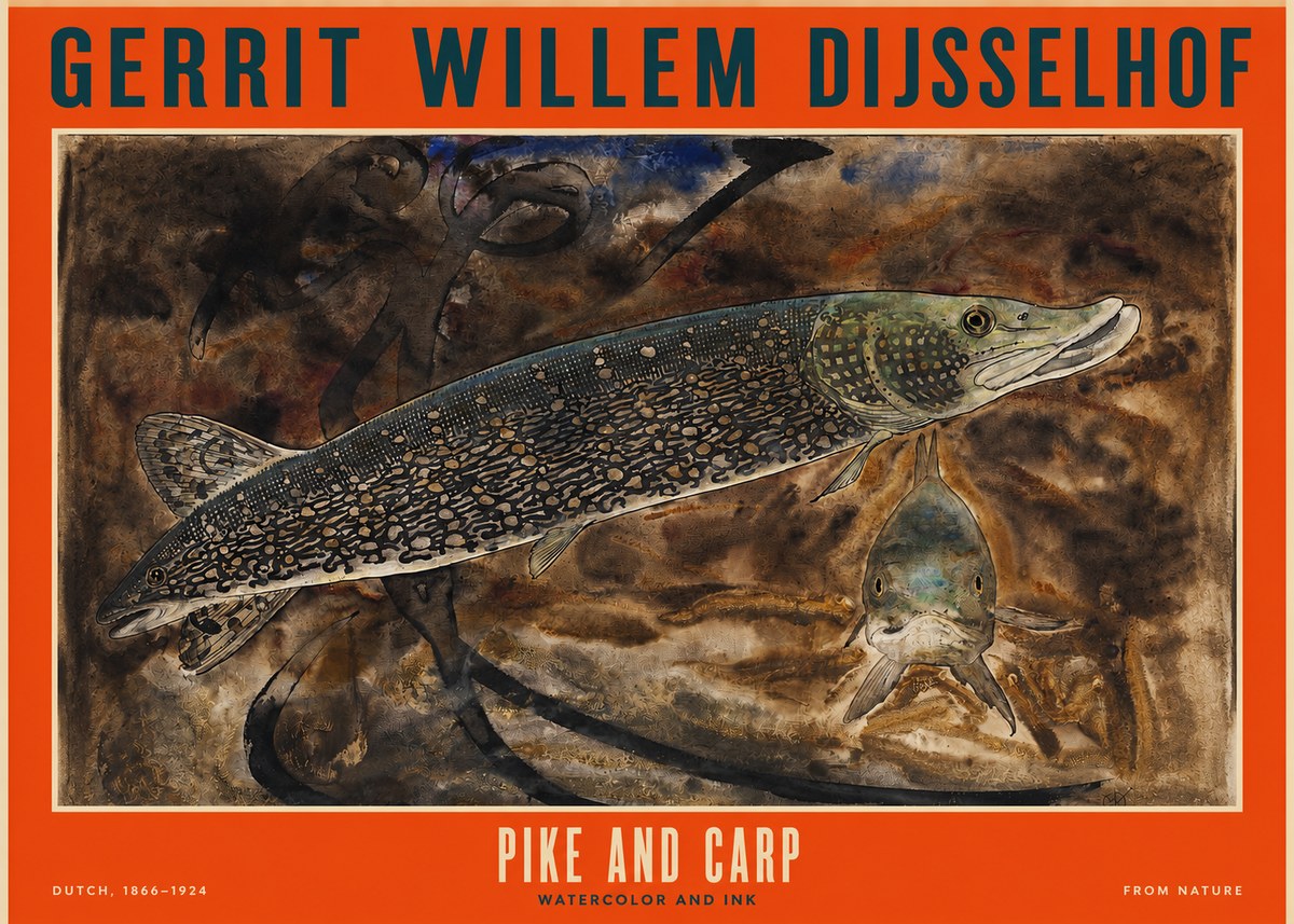 Gerrit Willem Dijsselhof Pike and Carp No2 - Póster