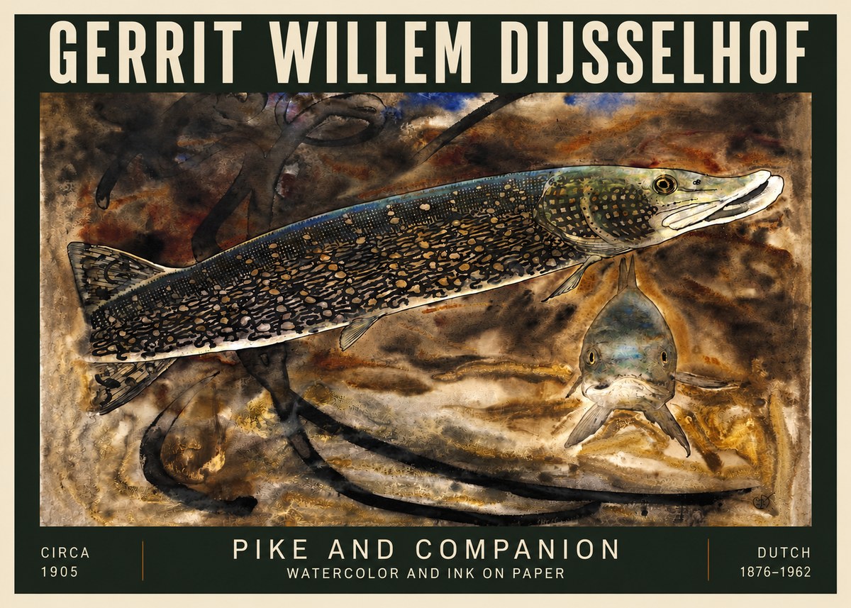 Gerrit Willem Dijsselhof Pike and Carp No5 - Póster
