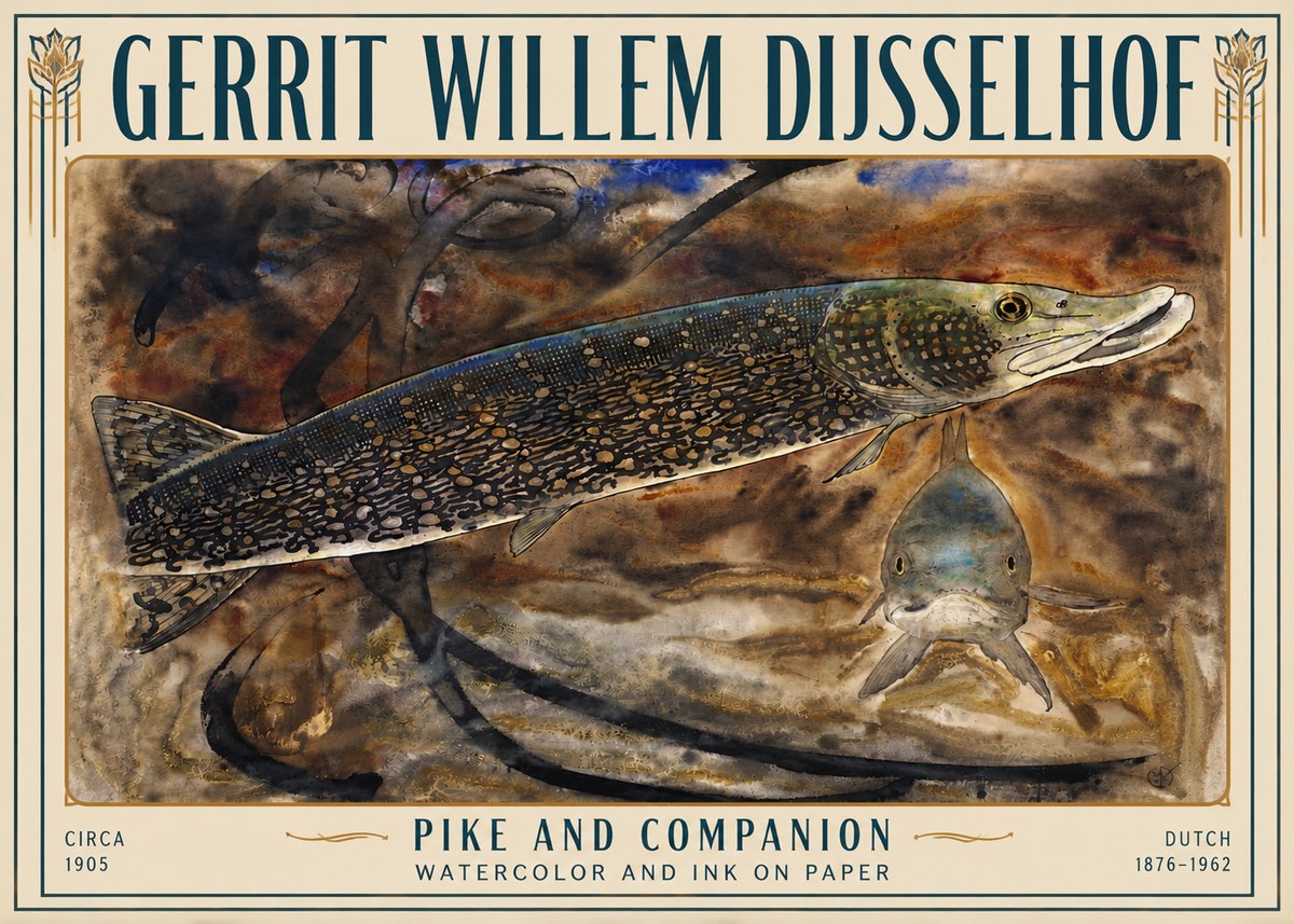 Gerrit Willem Dijsselhof Pike and Carp No6 - Póster