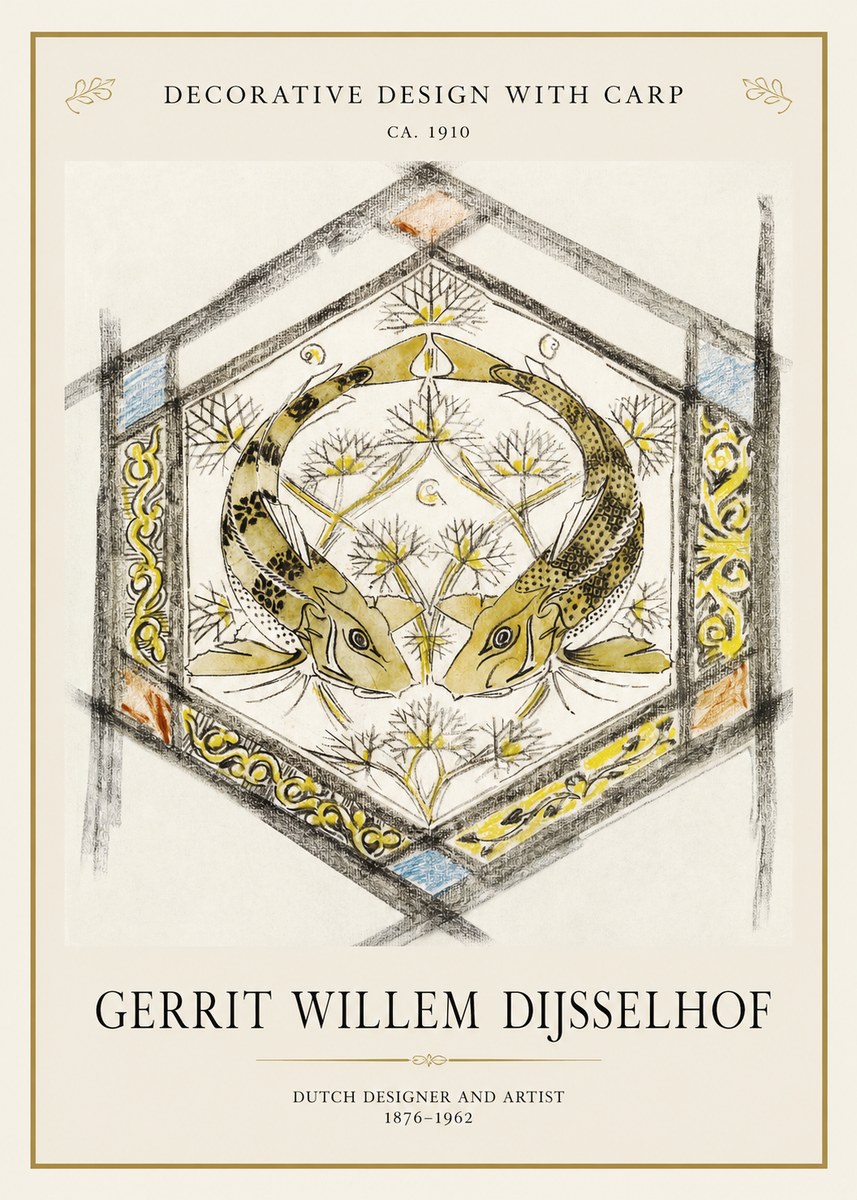 Gerrit Willem Dijsselhof Decorative Design with Carp No1 - Póster