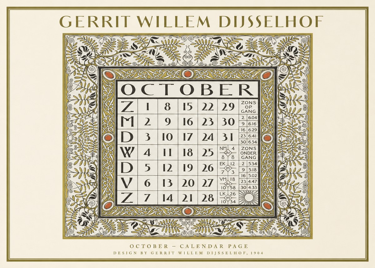 Gerrit Willem Dijsselhof October - Calendar Page No1 - Póster