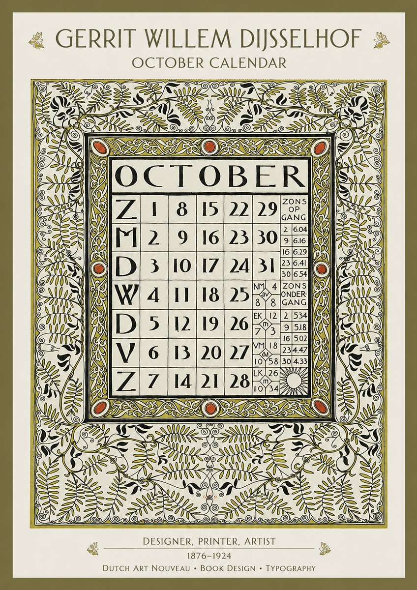 Gerrit Willem Dijsselhof October - Calendar Page No2 - Póster
