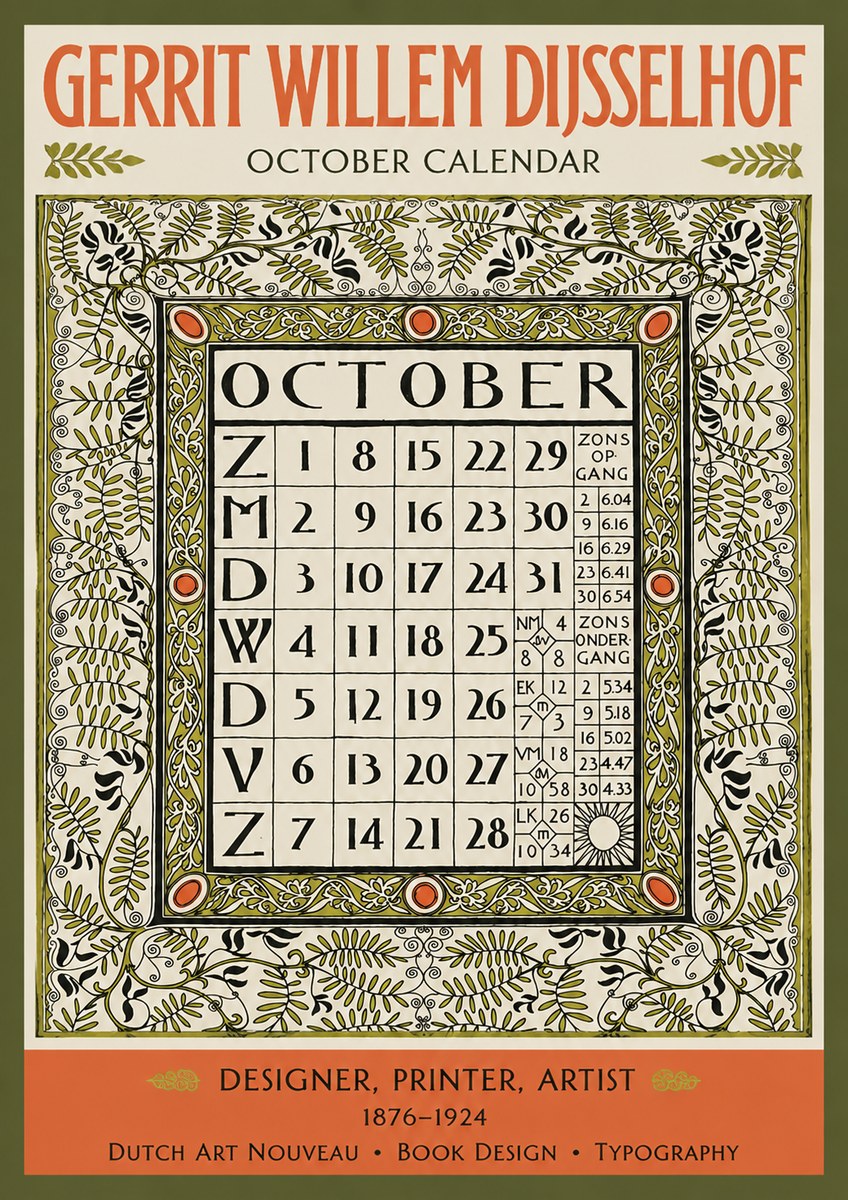 Gerrit Willem Dijsselhof October - Calendar Page No3 - Póster