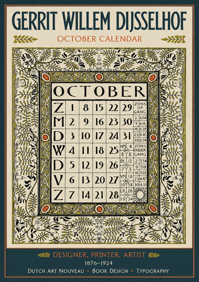 Gerrit Willem Dijsselhof October - Calendar Page No4 - Póster