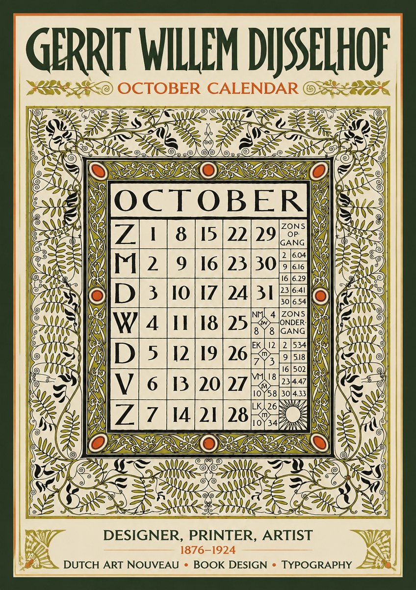 Gerrit Willem Dijsselhof October - Calendar Page No5 - Póster
