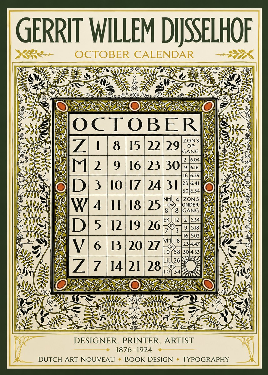 Gerrit Willem Dijsselhof October - Calendar Page No6 - Póster
