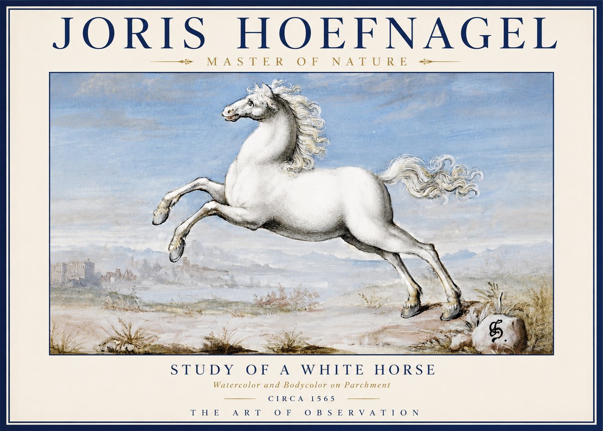 Joris Hoefnagel Study of a White Horse No6 - Póster
