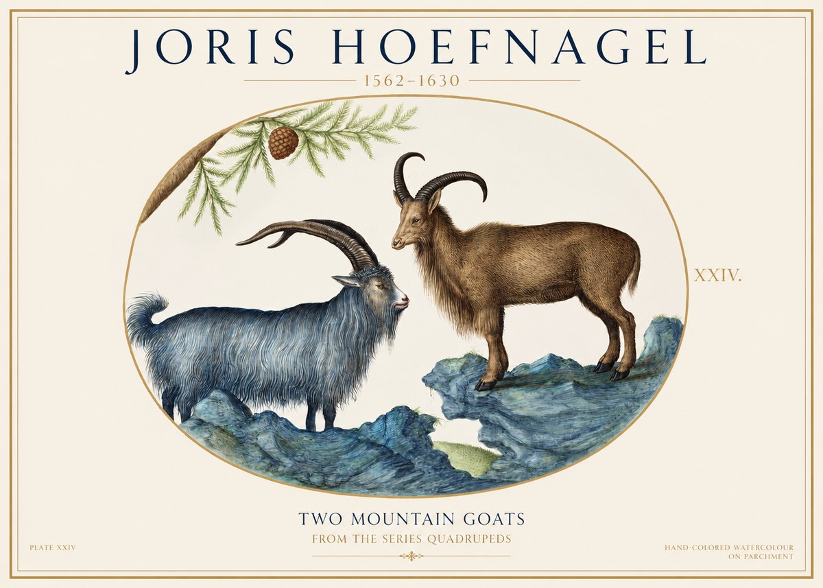 Joris Hoefnagel Two Mountain Goats from the Series Quadrupeds No1 - Póster