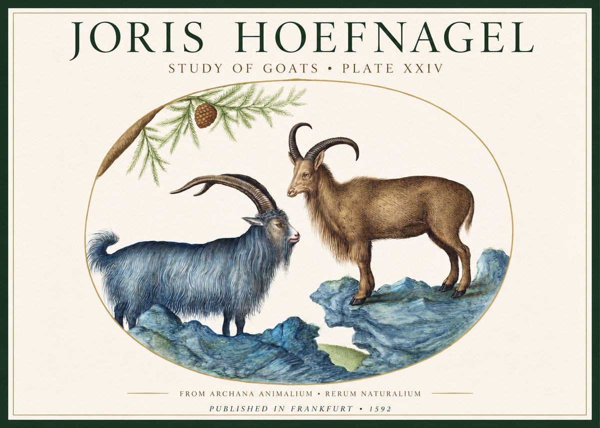 Joris Hoefnagel Two Mountain Goats from the Series Quadrupeds No2 - Póster