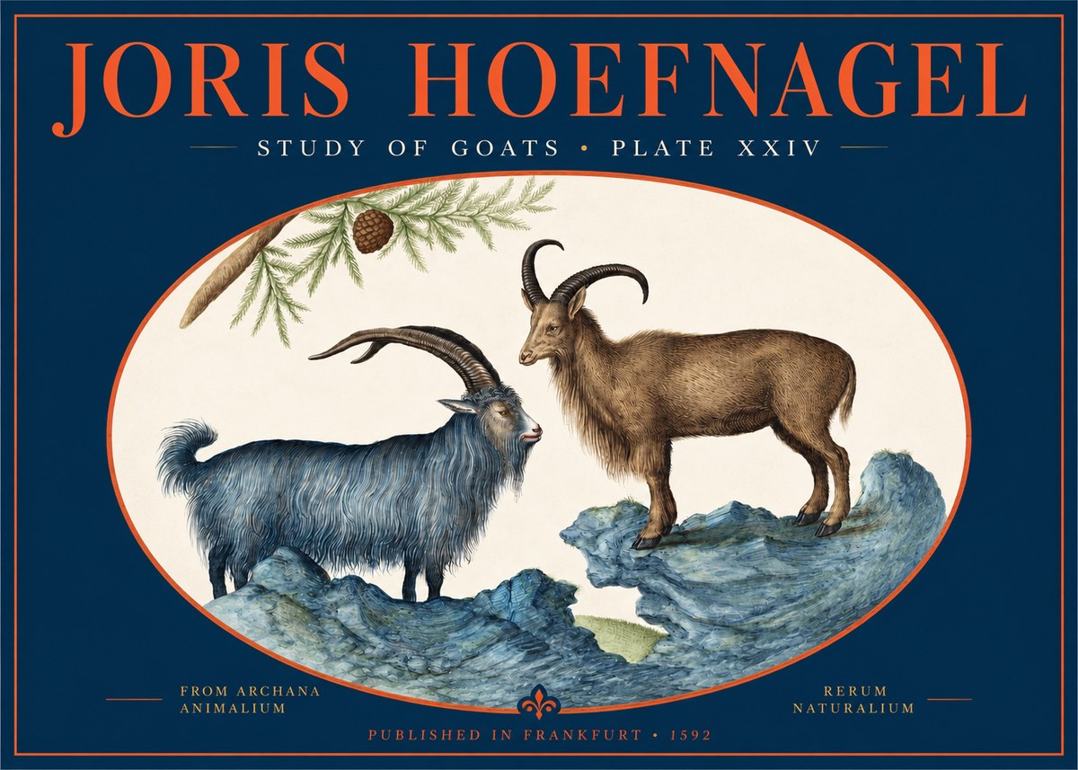 Joris Hoefnagel Two Mountain Goats from the Series Quadrupeds No3 - Póster