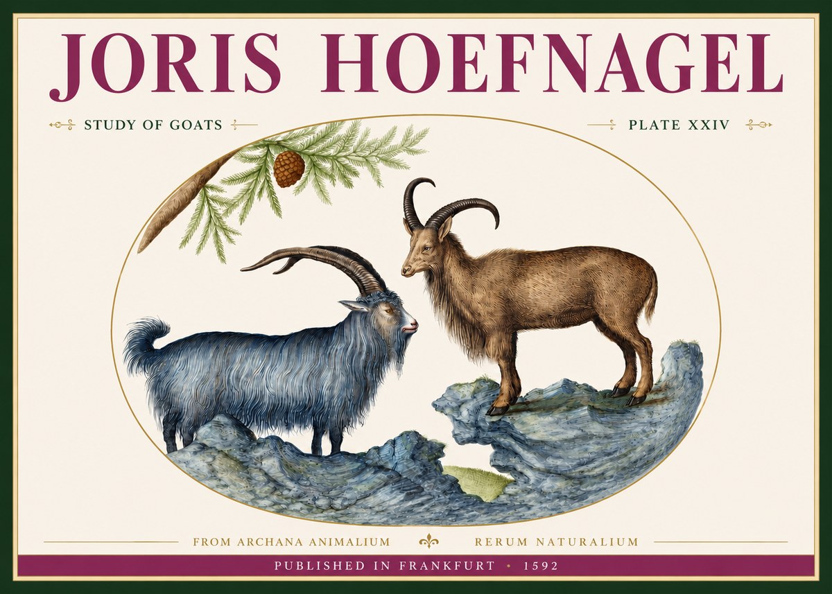 Joris Hoefnagel Two Mountain Goats from the Series Quadrupeds No4 - Póster