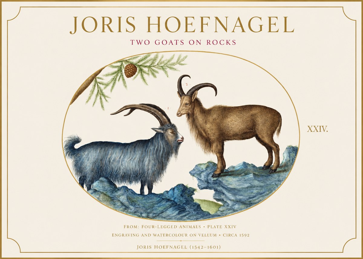 Joris Hoefnagel Two Mountain Goats from the Series Quadrupeds No6 - Póster