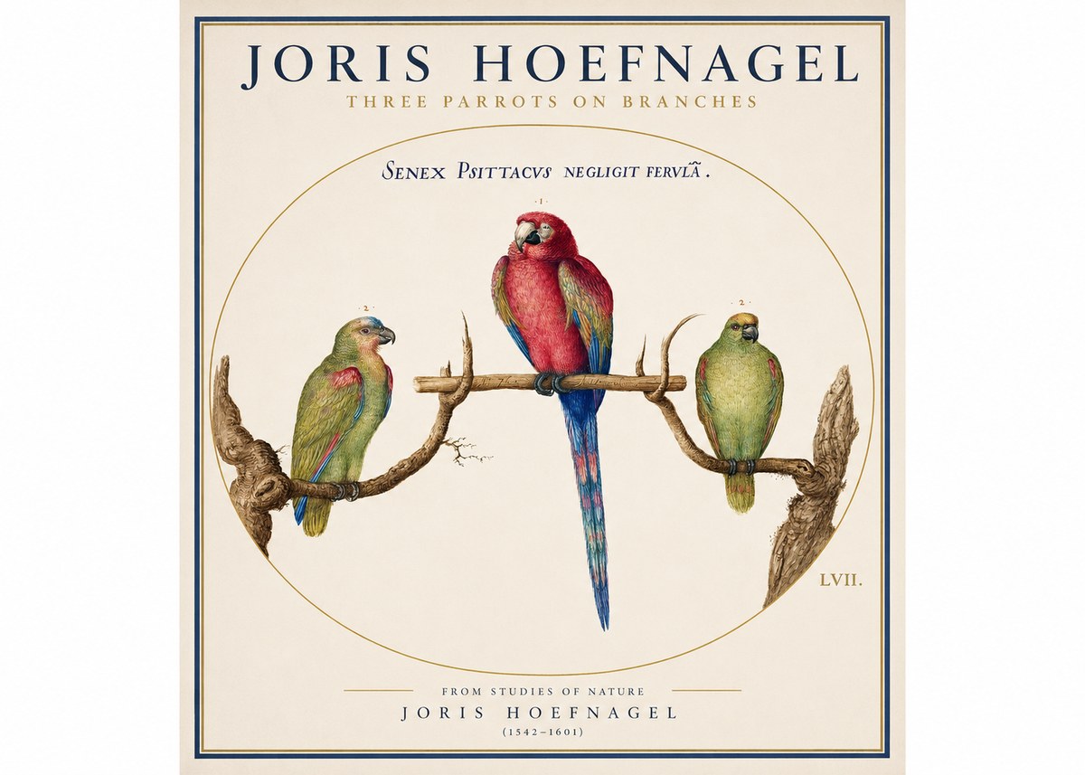 Joris Hoefnagel Three Parrots No3 - Póster