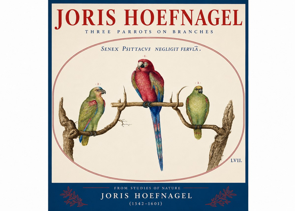 Joris Hoefnagel Three Parrots No4 - Póster