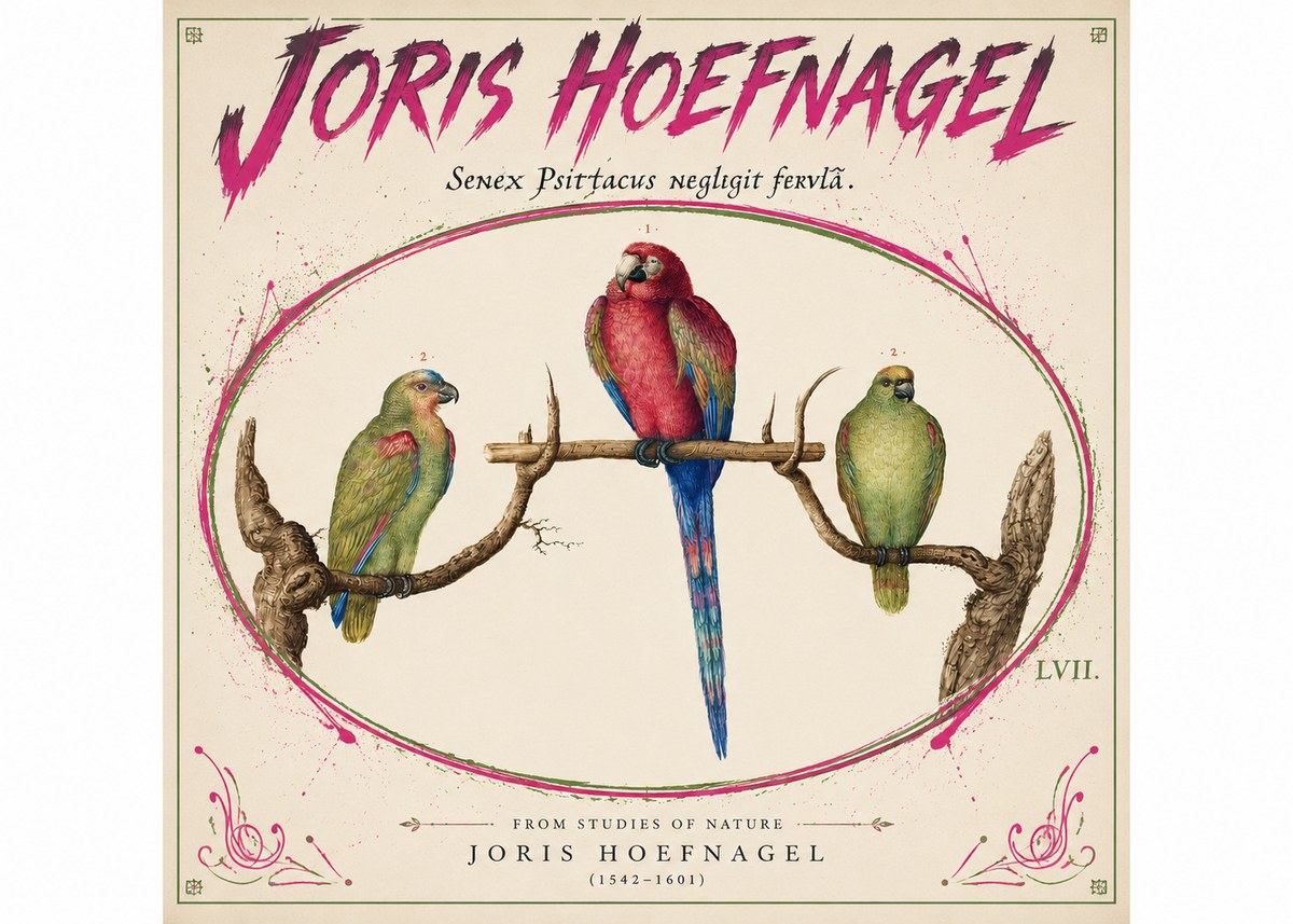 Joris Hoefnagel Three Parrots No5 - Póster