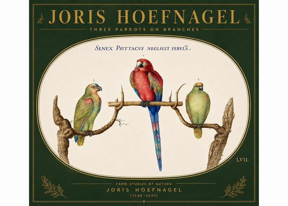 Joris Hoefnagel Three Parrots No6 - Póster