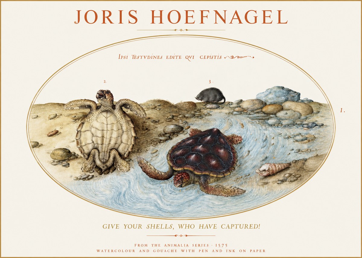 Joris Hoefnagel Two Turtles in a Stream No2 - Póster