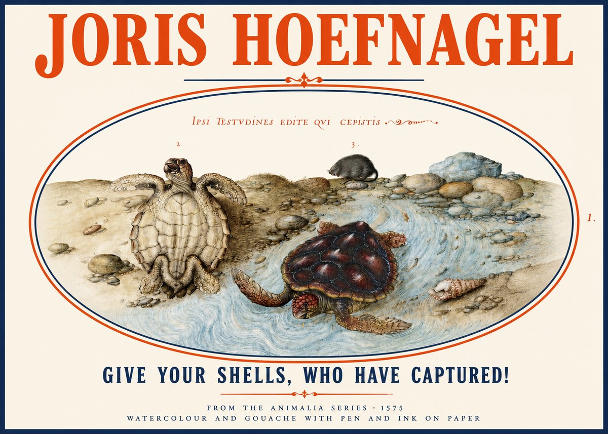 Joris Hoefnagel Two Turtles in a Stream No4 - Póster