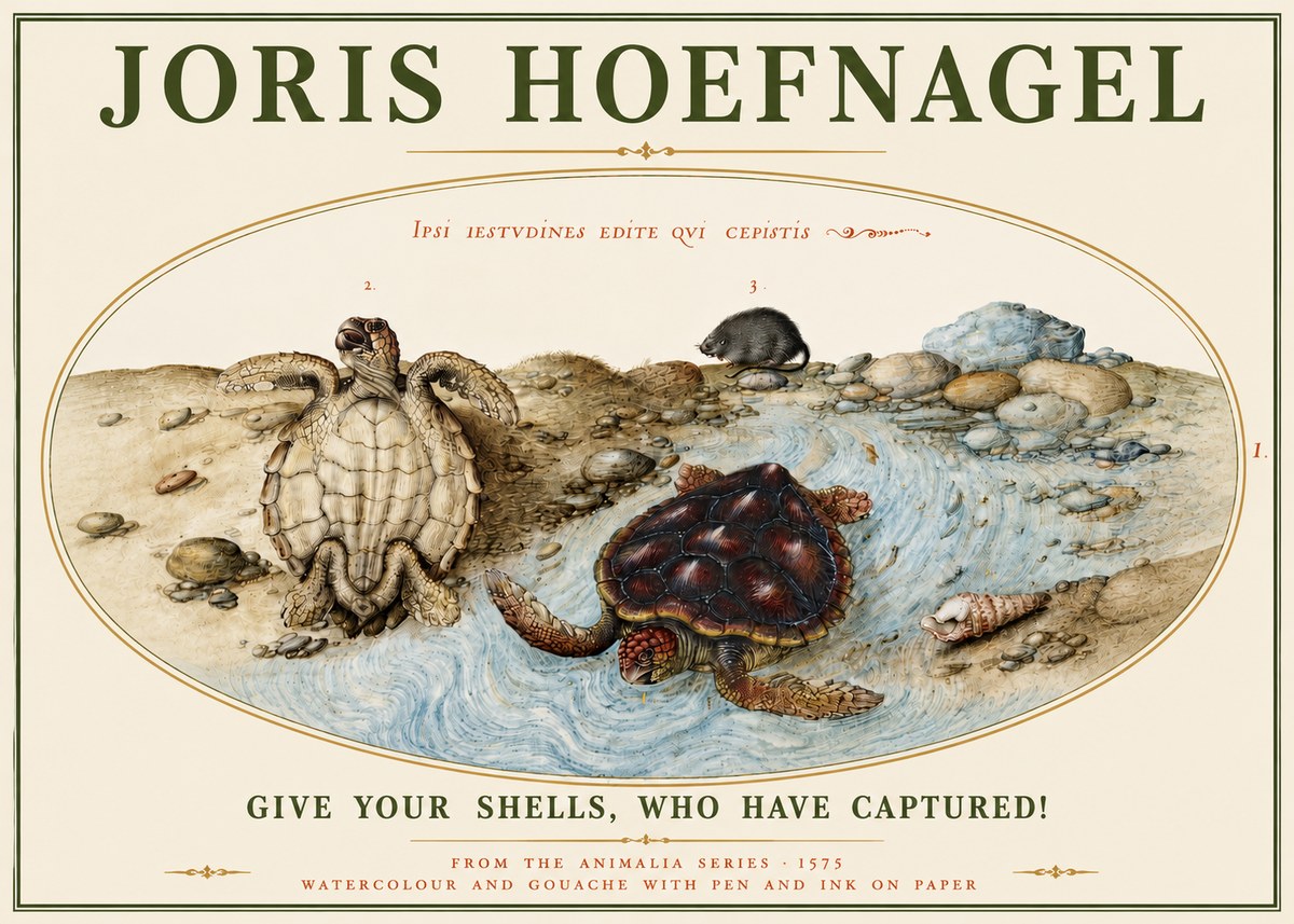 Joris Hoefnagel Two Turtles in a Stream No5 - Póster
