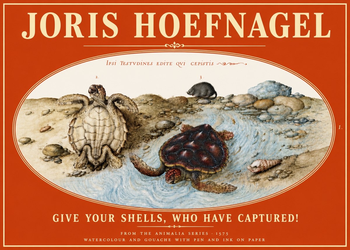Joris Hoefnagel Two Turtles in a Stream No6 - Póster