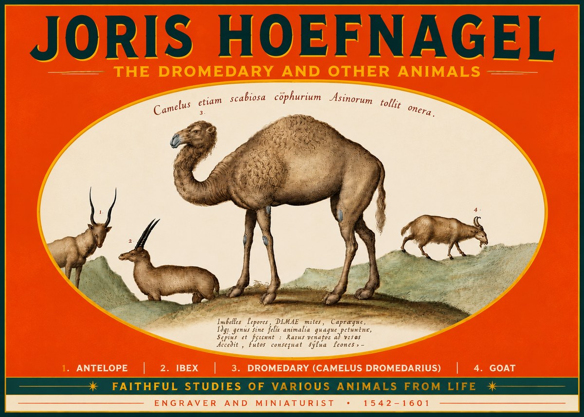 Joris Hoefnagel The Dromedary and Other Animals from Studies of Nature No5 - Póster