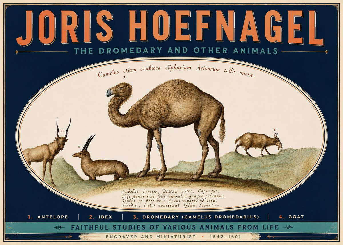 Joris Hoefnagel The Dromedary and Other Animals from Studies of Nature No6 - Póster