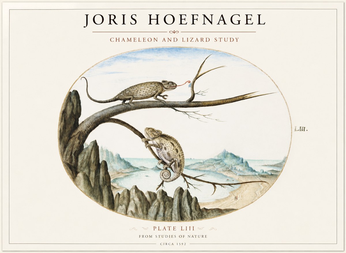 Joris Hoefnagel Chameleon and Lizard No2 - Póster