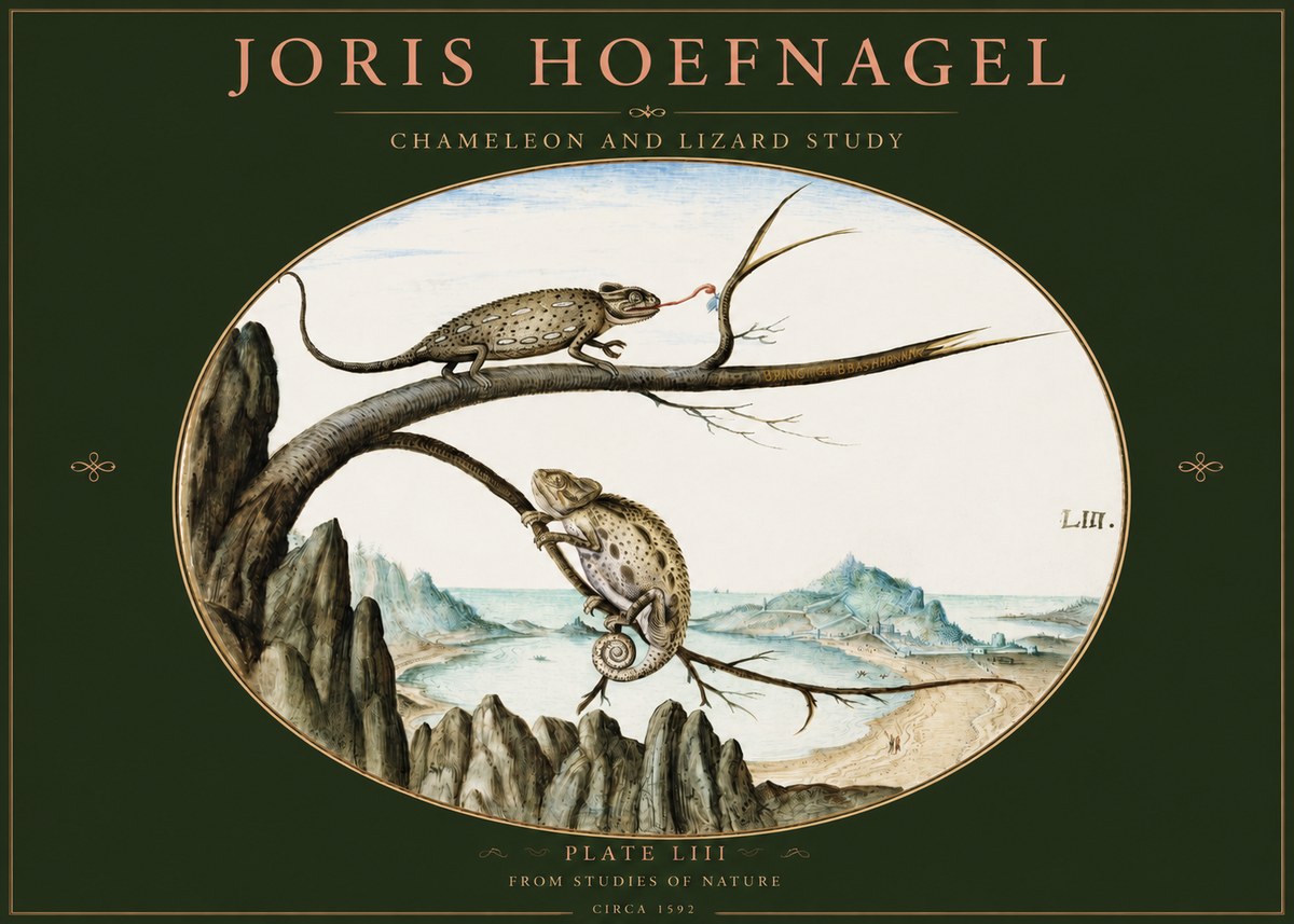 Joris Hoefnagel Chameleon and Lizard No3 - Póster