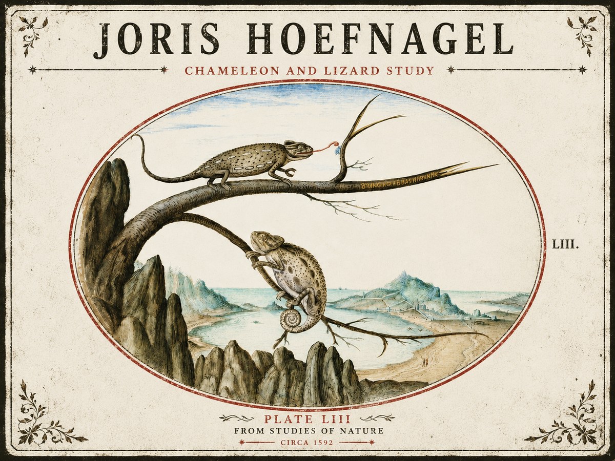 Joris Hoefnagel Chameleon and Lizard No5 - Póster