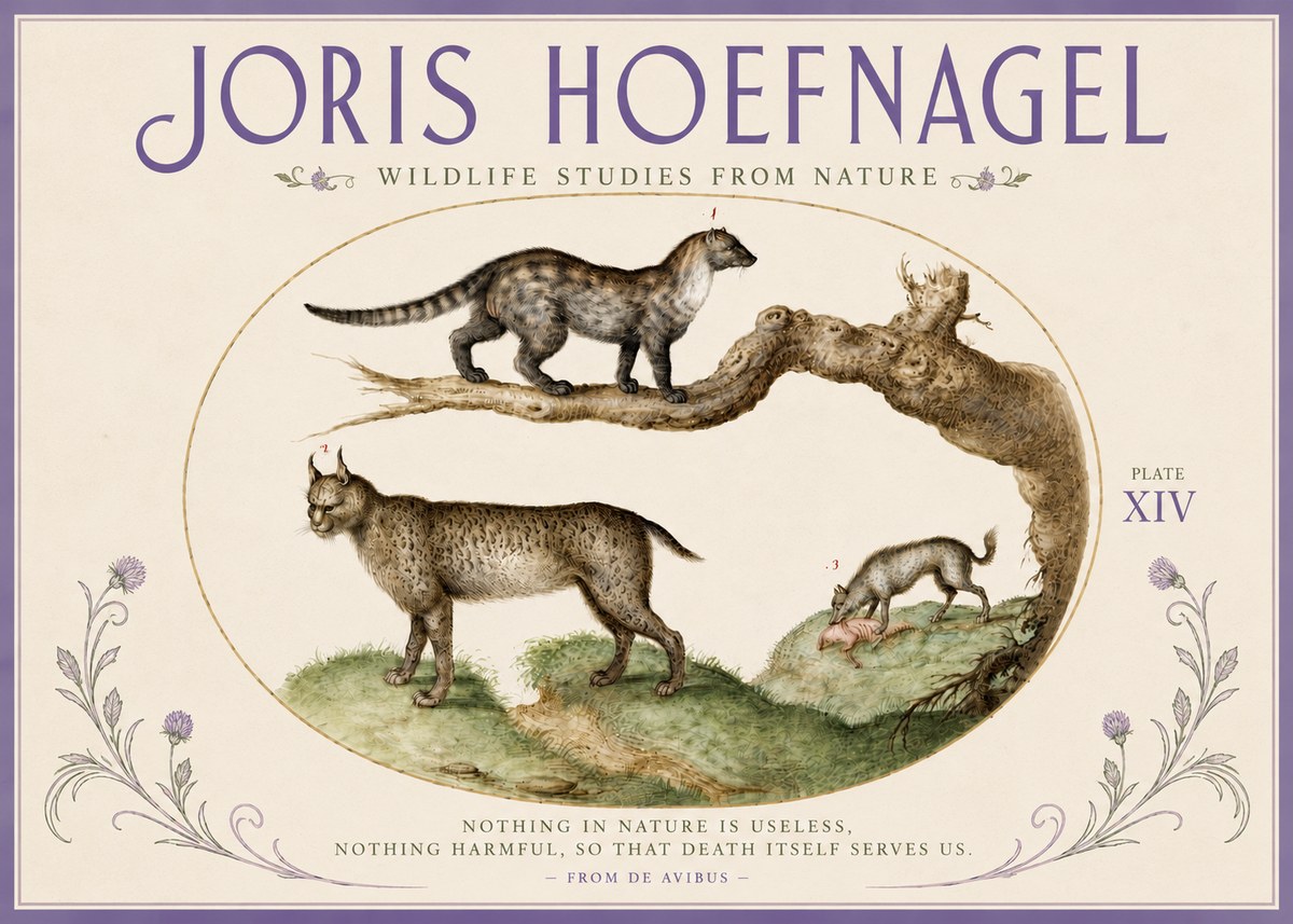 Joris Hoefnagel Wildlife Studies from Nature - Plate Xiv No4 - Póster