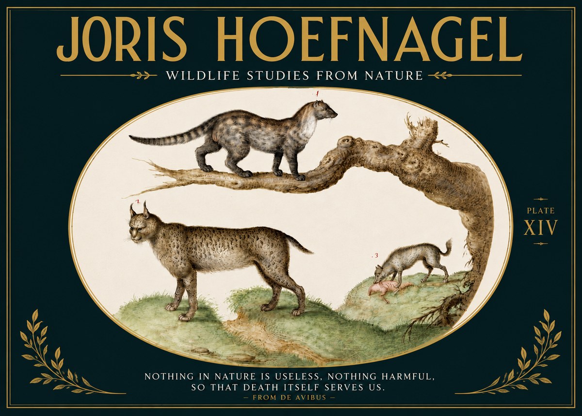 Joris Hoefnagel Wildlife Studies from Nature - Plate Xiv No5 - Póster