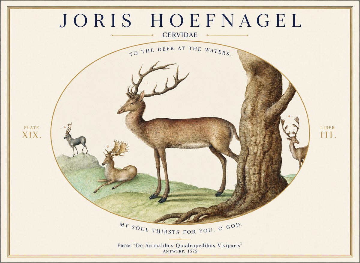 Joris Hoefnagel Deer at the Fountains No2 - Póster