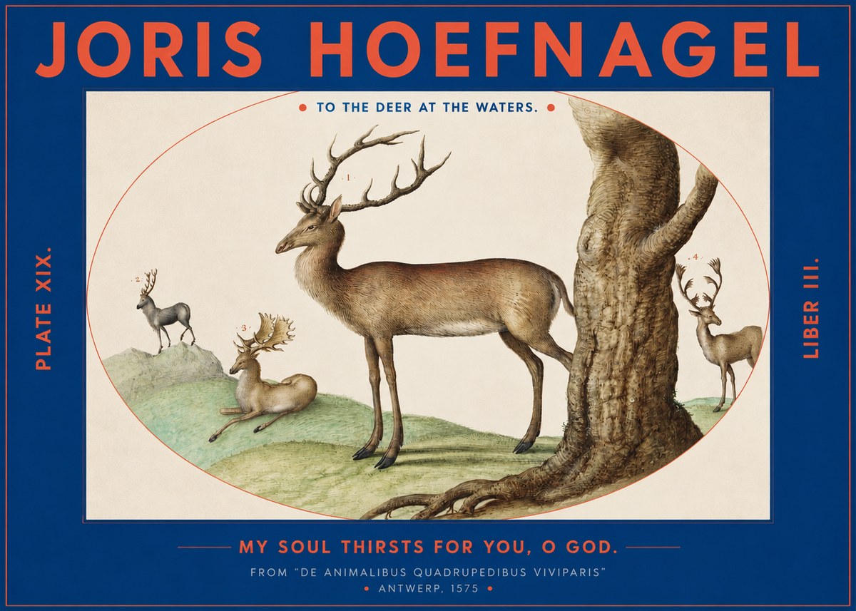 Joris Hoefnagel Deer at the Fountains No3 - Póster