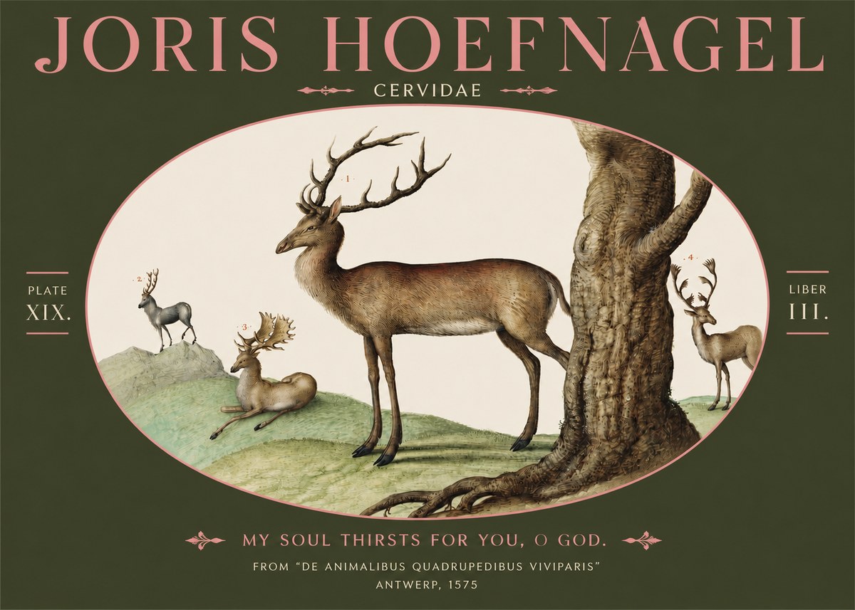 Joris Hoefnagel Deer at the Fountains No4 - Póster