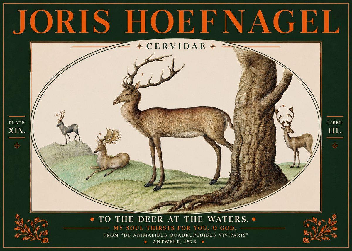 Joris Hoefnagel Deer at the Fountains No5 - Póster