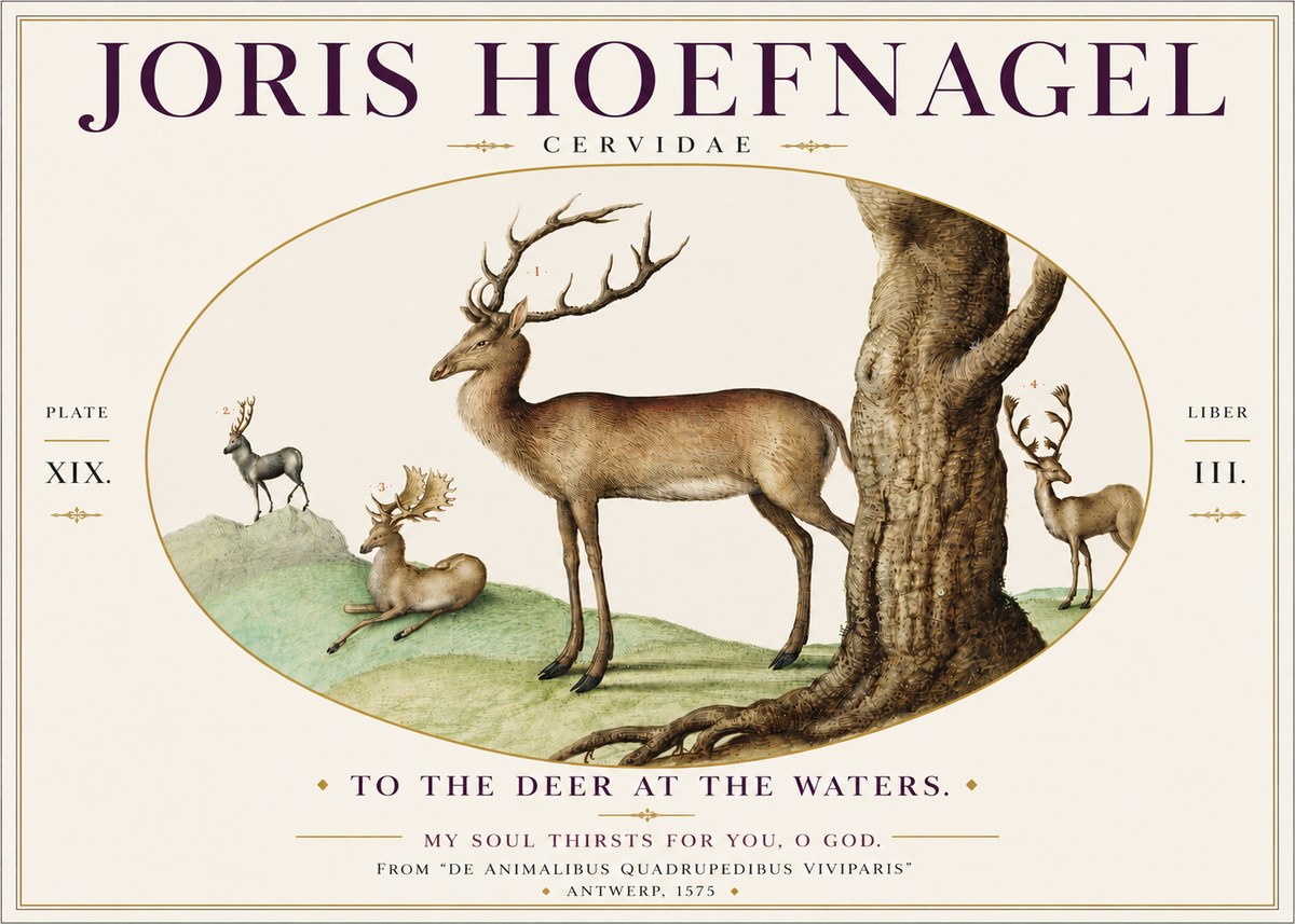 Joris Hoefnagel Deer at the Fountains No6 - Póster