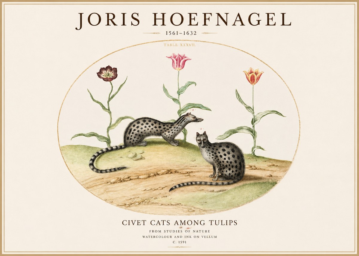 Joris Hoefnagel Civet Cats Among Tulips No1 - Póster