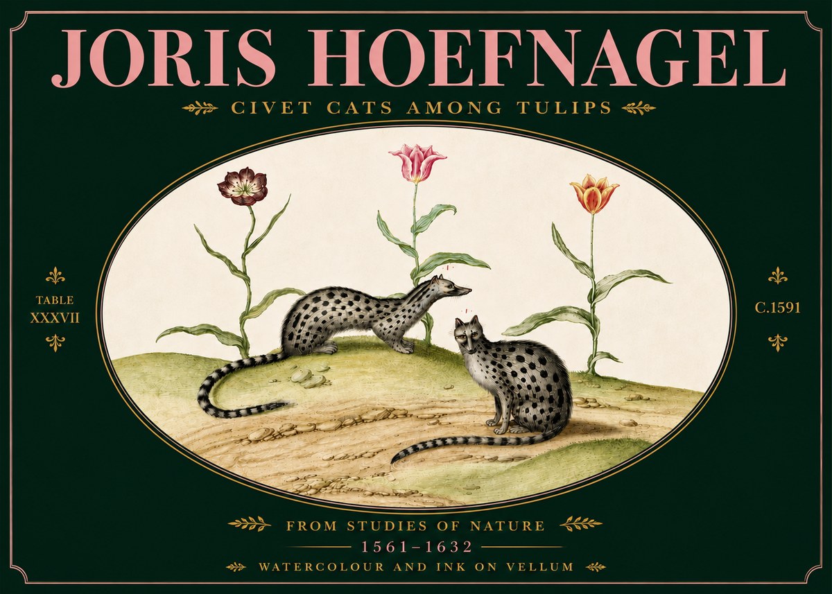 Joris Hoefnagel Civet Cats Among Tulips No5 - Póster