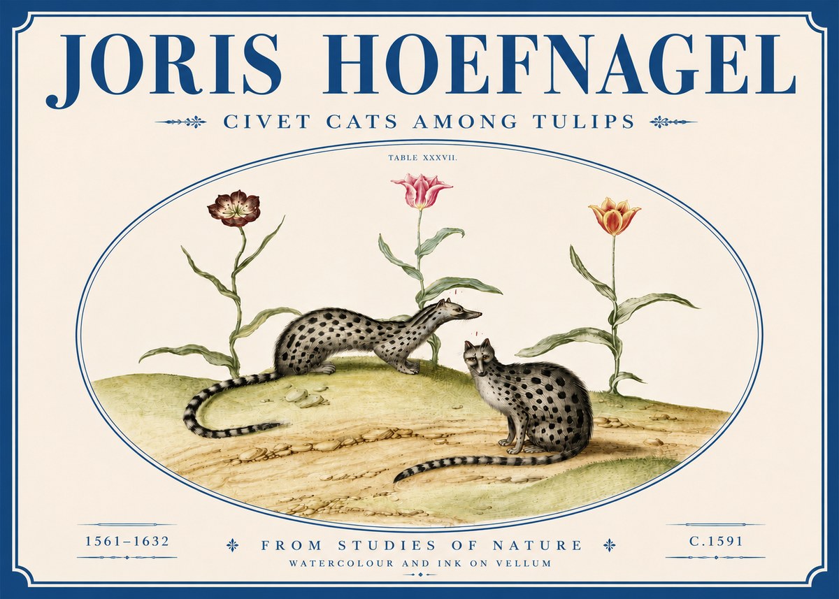 Joris Hoefnagel Civet Cats Among Tulips No6 - Póster