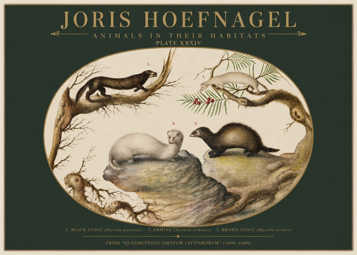 Joris Hoefnagel Animals in Their Habitats Plate Xxxiv No2 - Póster