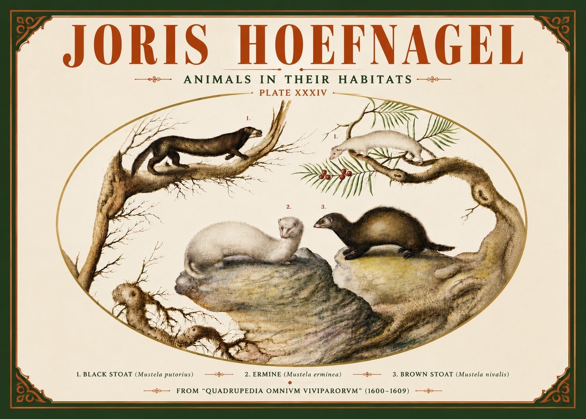 Joris Hoefnagel Animals in Their Habitats Plate Xxxiv No5 - Póster