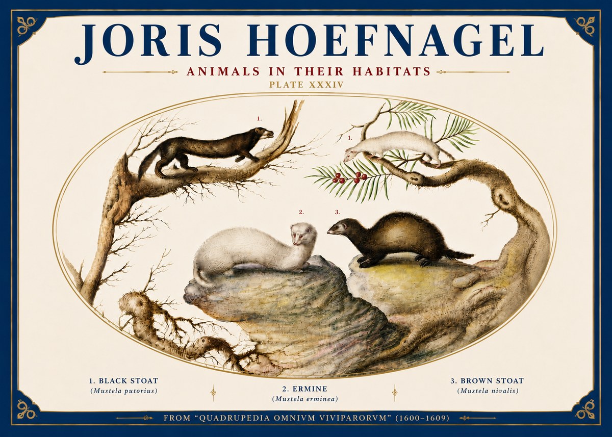 Joris Hoefnagel Animals in Their Habitats Plate Xxxiv No6 - Póster