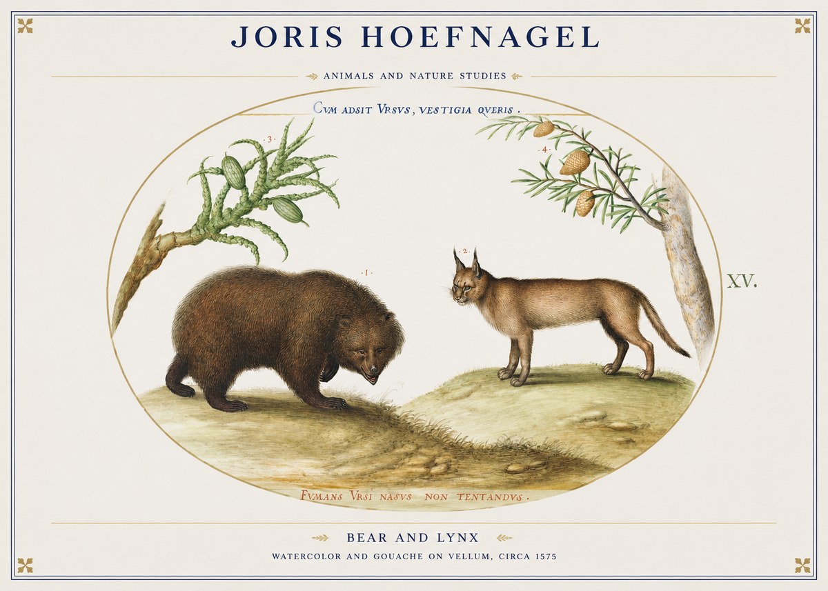 Joris Hoefnagel Bear and Lynx No1 - Póster
