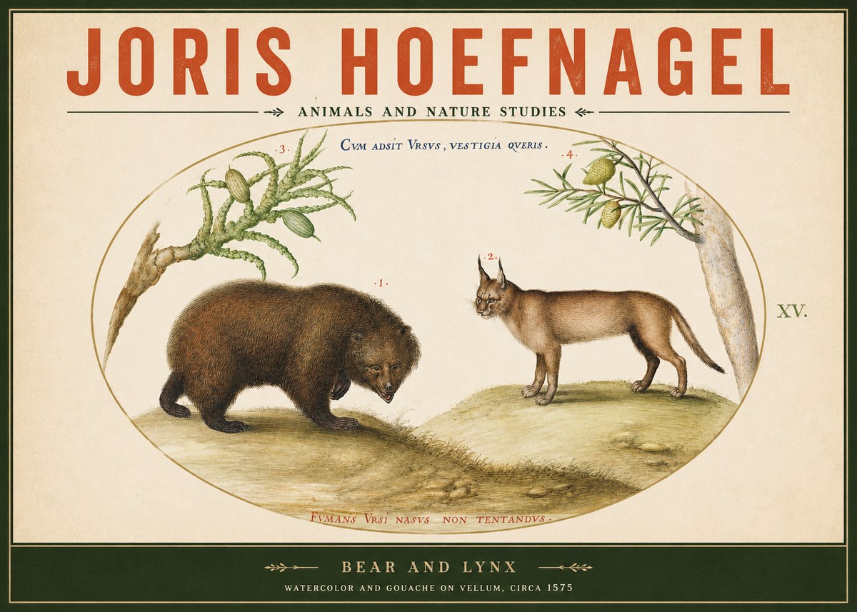 Joris Hoefnagel Bear and Lynx No2 - Póster