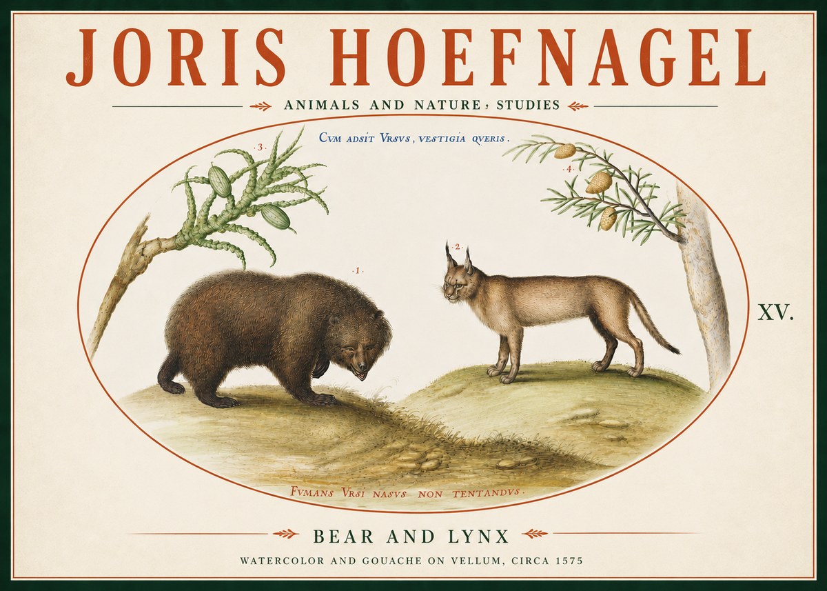 Joris Hoefnagel Bear and Lynx No6 - Póster